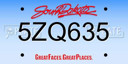 5ZQ635 South Dakota License Plate