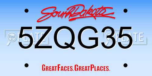 5ZQG35 South Dakota License Plate