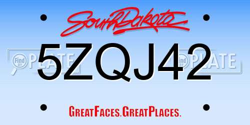 5ZQJ42 South Dakota License Plate