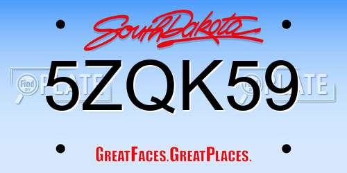 5ZQK59 South Dakota License Plate