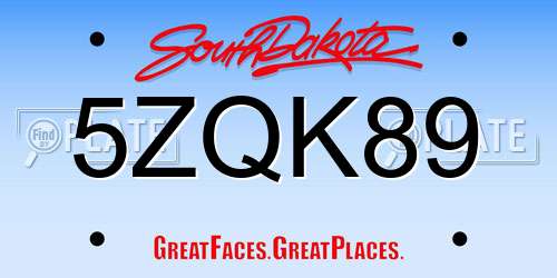 5ZQK89 South Dakota License Plate