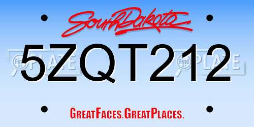 5ZQT212 South Dakota License Plate