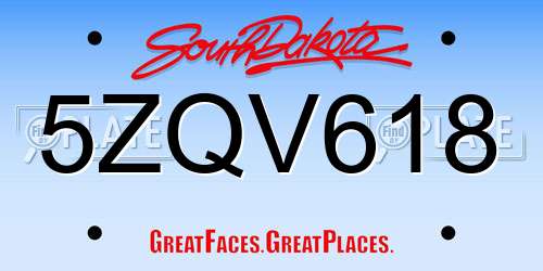 5ZQV618 South Dakota License Plate