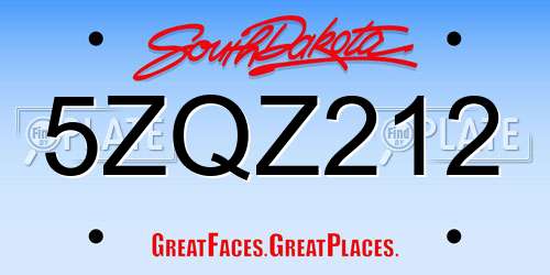5ZQZ212 South Dakota License Plate