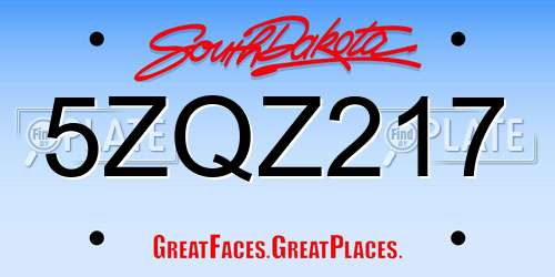 5ZQZ217 South Dakota License Plate
