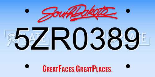 5ZR0389 South Dakota License Plate