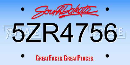 5ZR4756 South Dakota License Plate