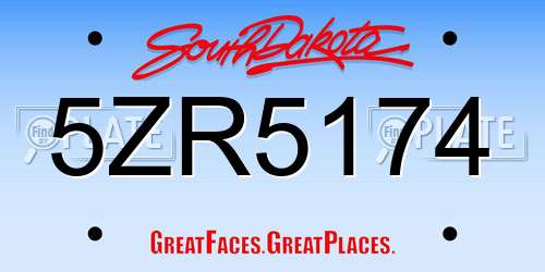 5ZR5174 South Dakota License Plate