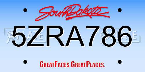 5ZRA786 South Dakota License Plate