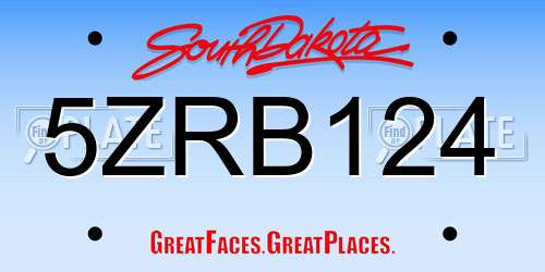 5ZRB124 South Dakota License Plate