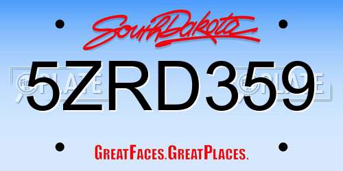 5ZRD359 South Dakota License Plate