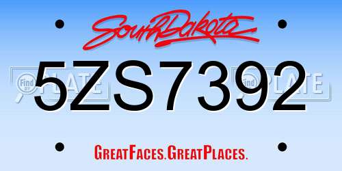 5ZS7392 South Dakota License Plate