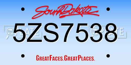 5ZS7538 South Dakota License Plate