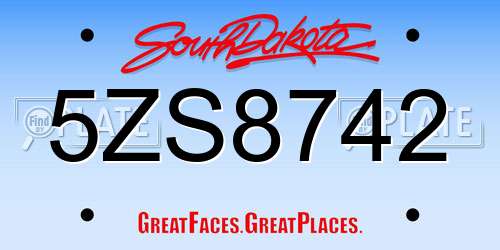5ZS8742 South Dakota License Plate