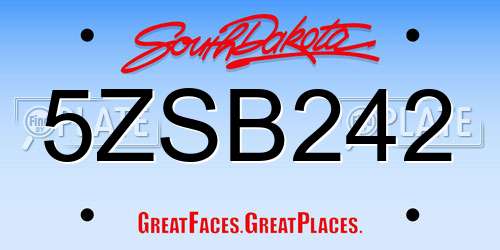 5ZSB242 South Dakota License Plate