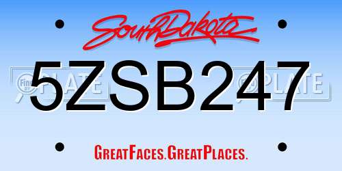 5ZSB247 South Dakota License Plate