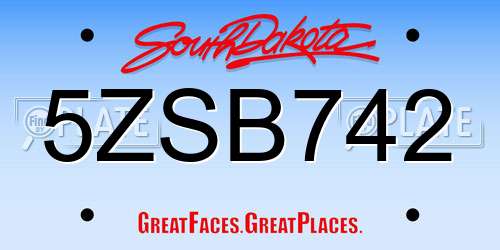 5ZSB742 South Dakota License Plate