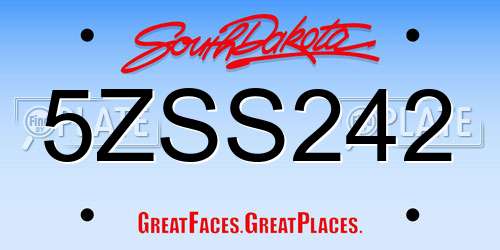 5ZSS242 South Dakota License Plate