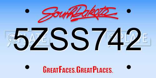 5ZSS742 South Dakota License Plate