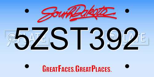 5ZST392 South Dakota License Plate