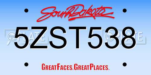 5ZST538 South Dakota License Plate