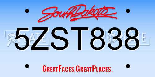 5ZST838 South Dakota License Plate