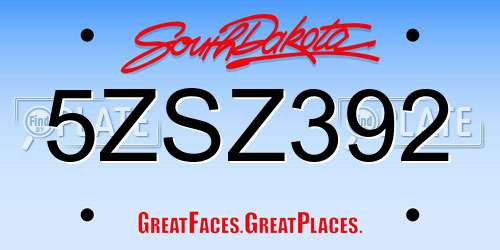 5ZSZ392 South Dakota License Plate