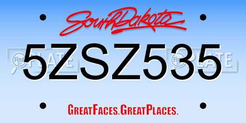 5ZSZ535 South Dakota License Plate