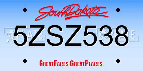 5ZSZ538 South Dakota License Plate