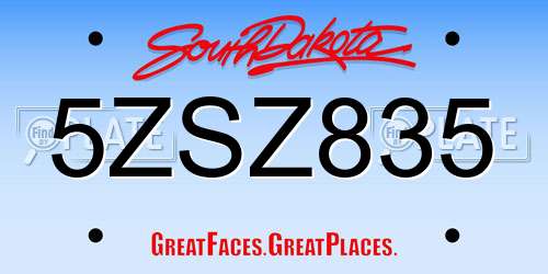 5ZSZ835 South Dakota License Plate
