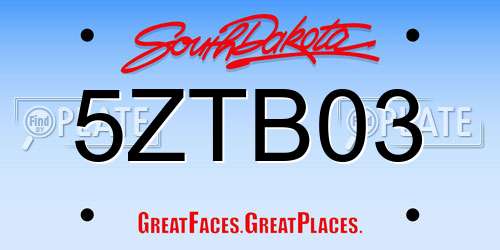 5ZTB03 South Dakota License Plate