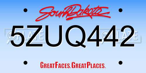 5ZUQ442 South Dakota License Plate