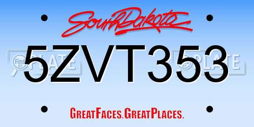 5ZVT353 South Dakota License Plate