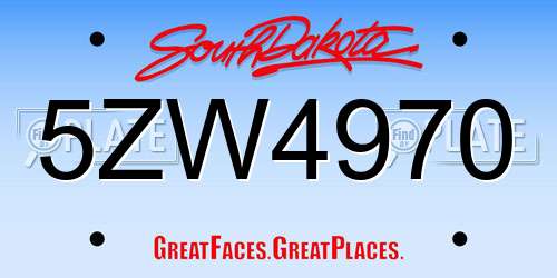 5ZW4970 South Dakota License Plate
