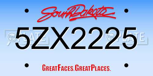5ZX2225 South Dakota License Plate