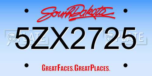 5ZX2725 South Dakota License Plate