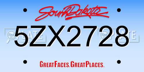 5ZX2728 South Dakota License Plate