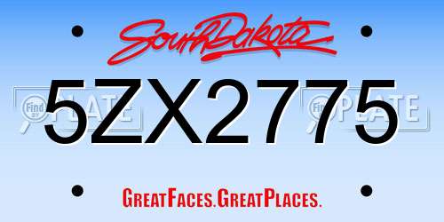5ZX2775 South Dakota License Plate