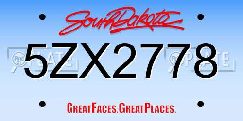 5ZX2778 South Dakota License Plate