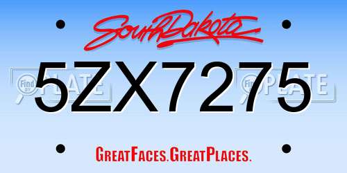 5ZX7275 South Dakota License Plate