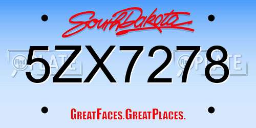 5ZX7278 South Dakota License Plate