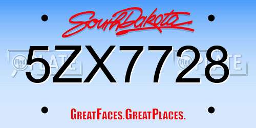 5ZX7728 South Dakota License Plate