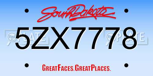 5ZX7778 South Dakota License Plate