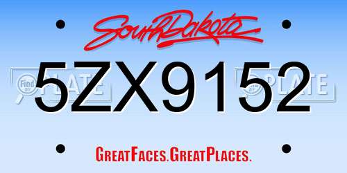 5ZX9152 South Dakota License Plate