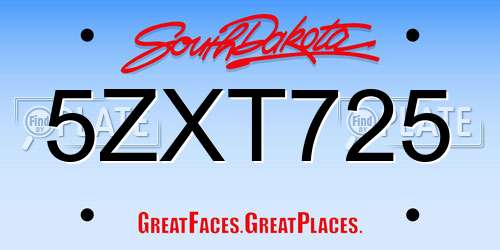 5ZXT725 South Dakota License Plate