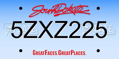 5ZXZ225 South Dakota License Plate