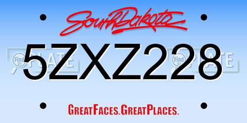 5ZXZ228 South Dakota License Plate