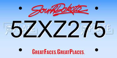 5ZXZ275 South Dakota License Plate