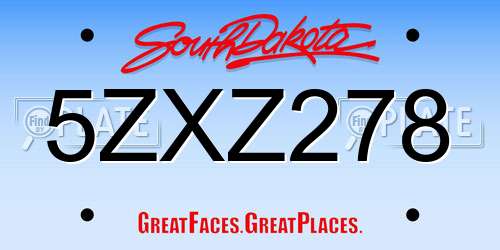 5ZXZ278 South Dakota License Plate