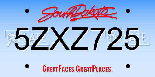 5ZXZ725 South Dakota License Plate